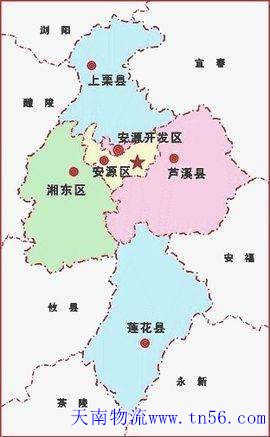 河源到萍乡物流地图