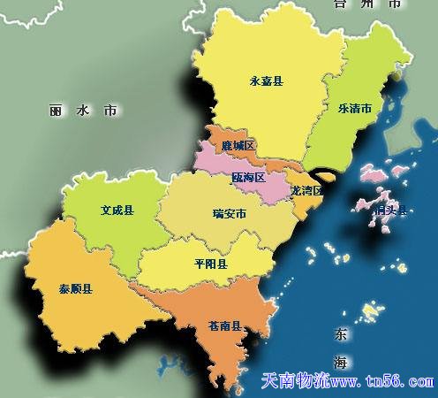 江门到温州市物流地图