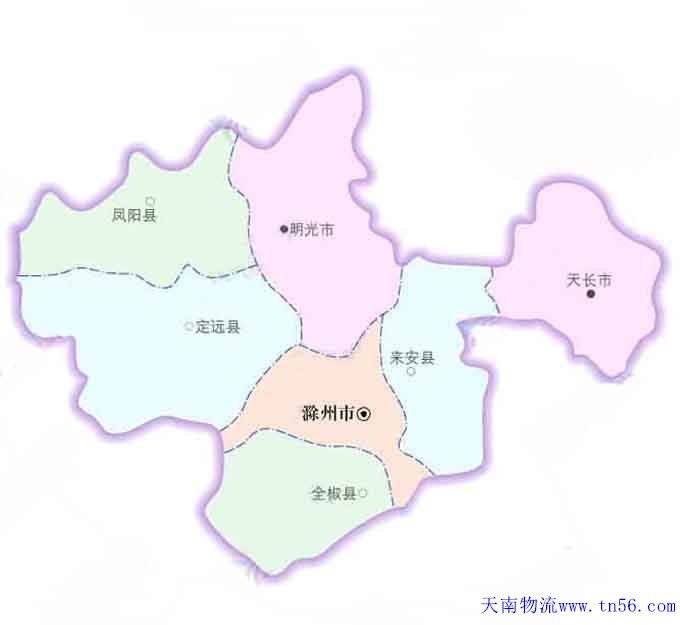 中山到滁州市物流地图