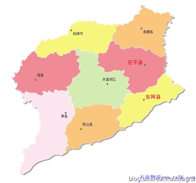 中山到聊城市物流地图