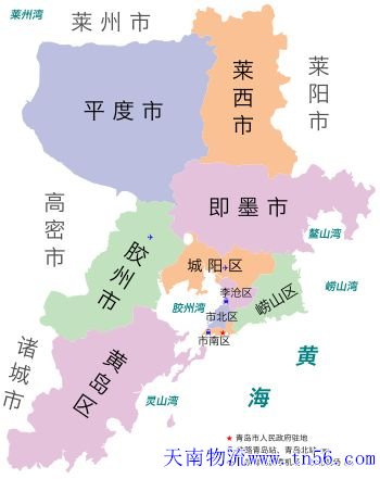 河源到青岛市物流地图