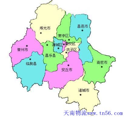 江门到潍坊市物流地图