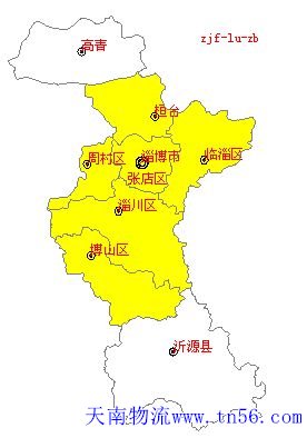 江门到淄博市物流地图