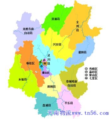 东莞到桂林市物流地图